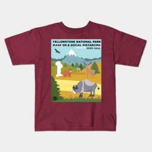 Mak On and Social Distance at Yellowstone National Park - illustration - square Kids T-Shirt